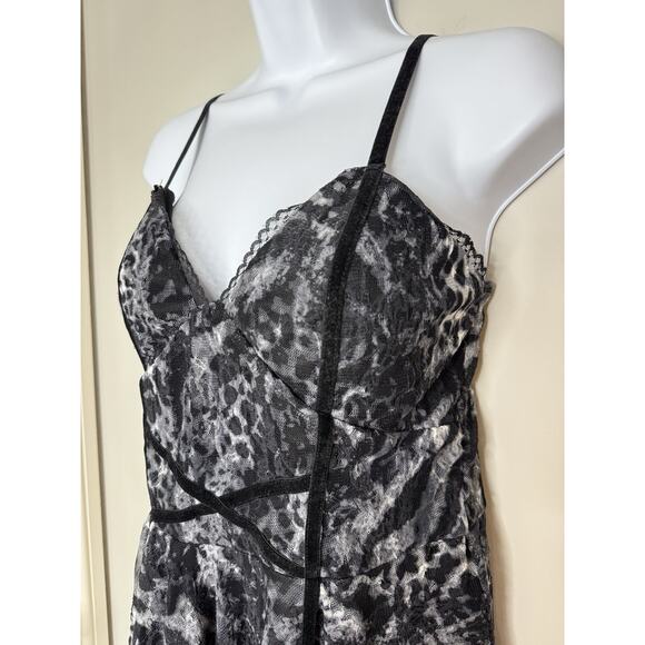 Venus Y2K Lace Babydoll Top Womens L Black Grey Cheetah Whimsigoth Velvet Straps - Picture 2 of 14